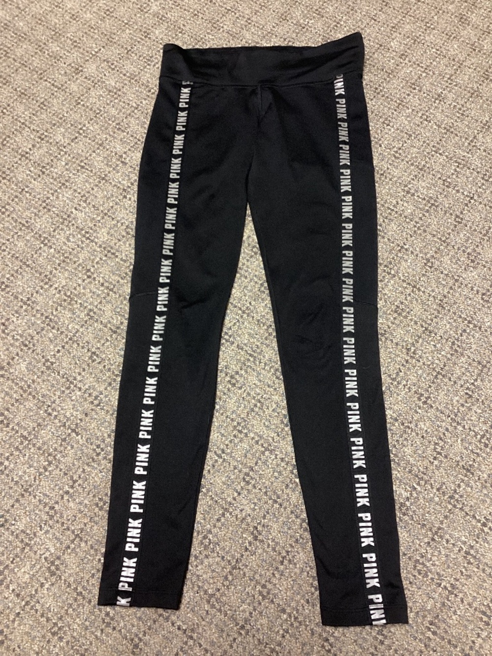 PINK Victoria's Secret Cozy Fleece Lined Black Logo Side-Stripe Leggings Size S